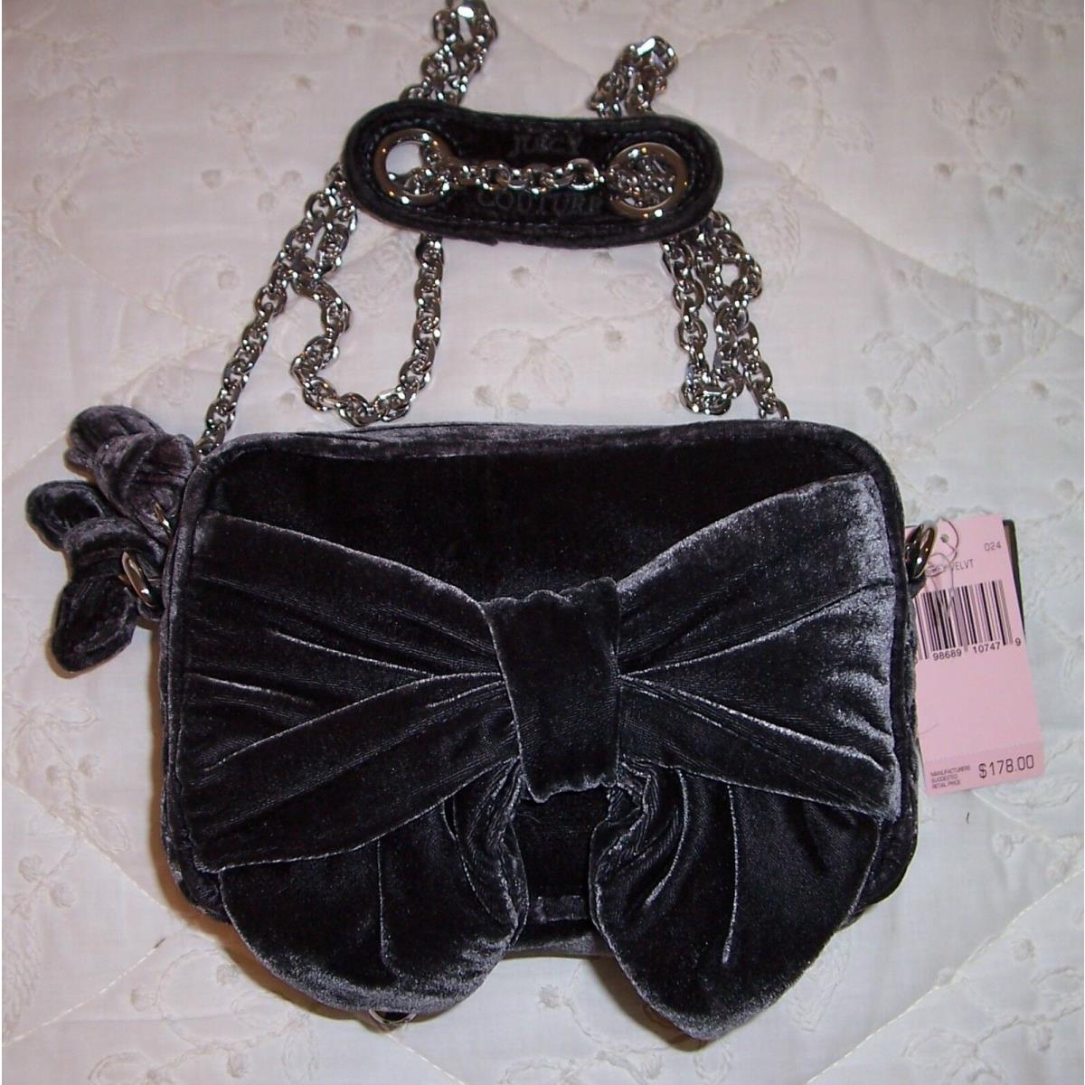 Juicy Couture Velvet Bow Chain Strap Shoulder Bag Gray YHRU2166