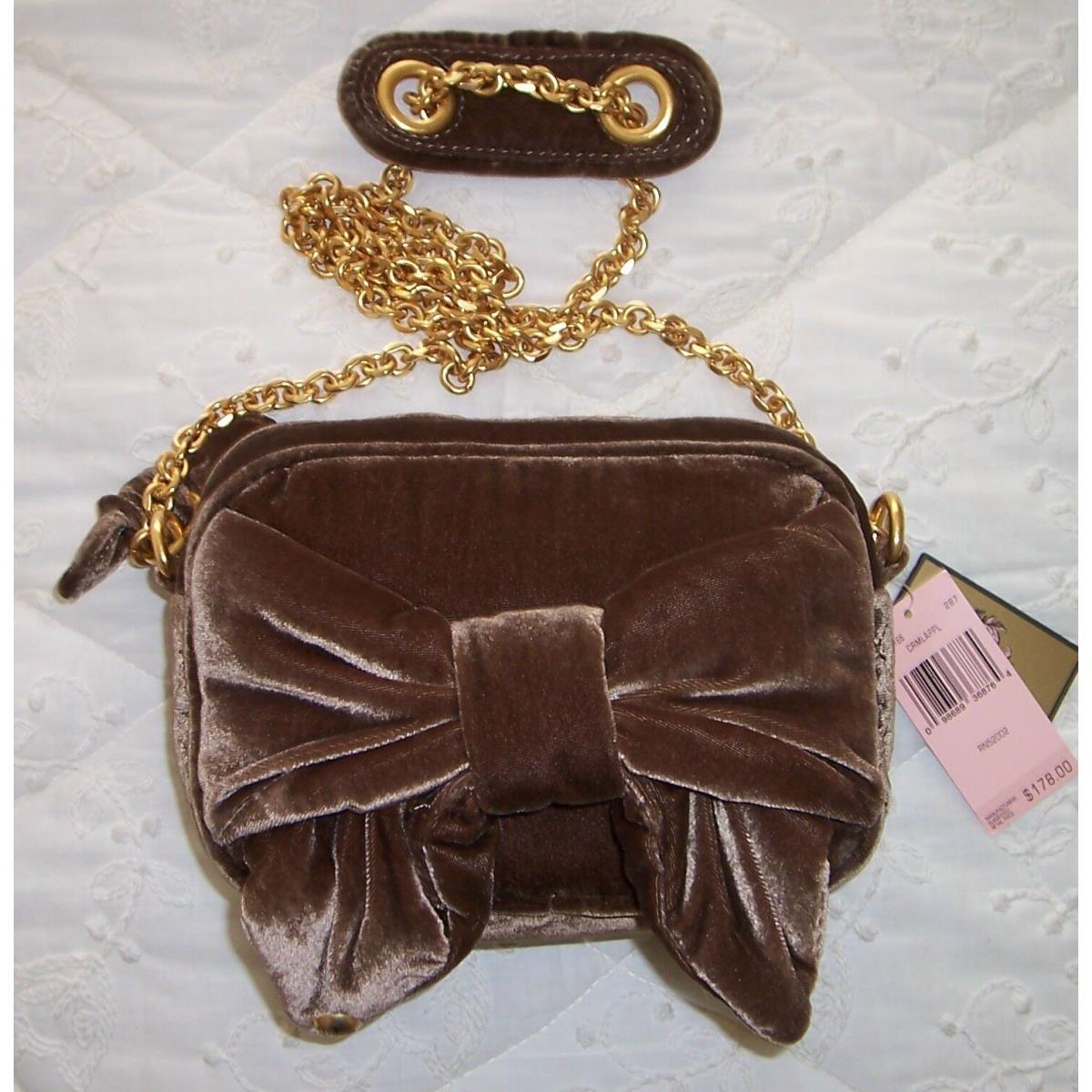 Juicy Couture Velvet Bow Chain Strap Shoulder Bag Carmel Apple YHRUS166