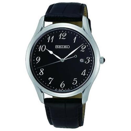 Seiko Neo Classic Black Dial Leather Band Men`s Watch SUR305 - Black