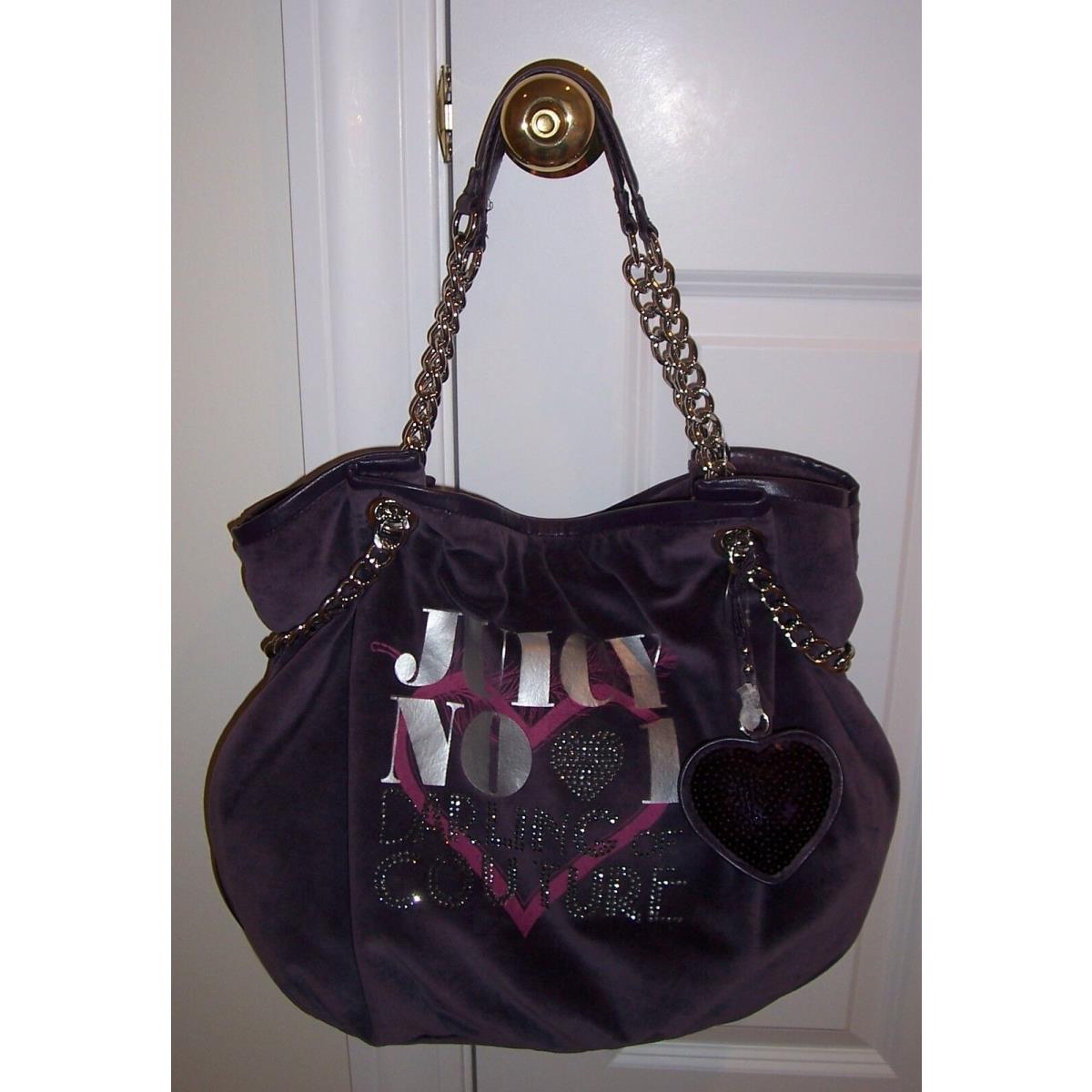 Juicy Couture Love Plumes Velour Chain Tote Bag Purple YHRUS155