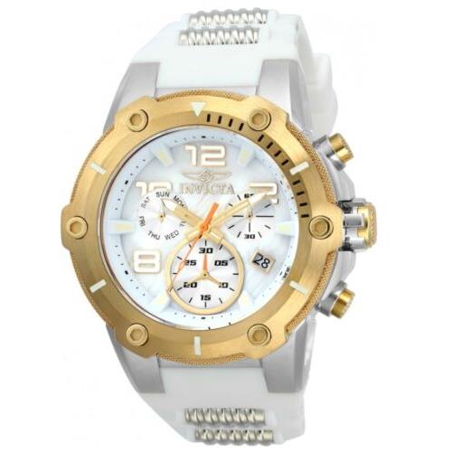 Invicta Speedway Men`s 52mm White Pearl Dial Swiss Chronograph Watch 22512 - Multicolor Dial, White Band, Gold Bezel