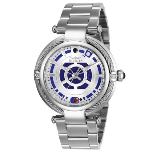Invicta Star Wars R2-D2 Women`s 40mm Limited Edition Silver Bolt Watch 26234 - Dial: Blue, Band: Silver, Bezel: Silver