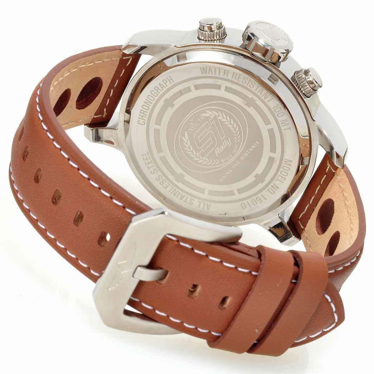 Invicta 16010 Gent`s S1 Rally Chrono White Dial Brown Band Watch - Dial: White, Band: Brown