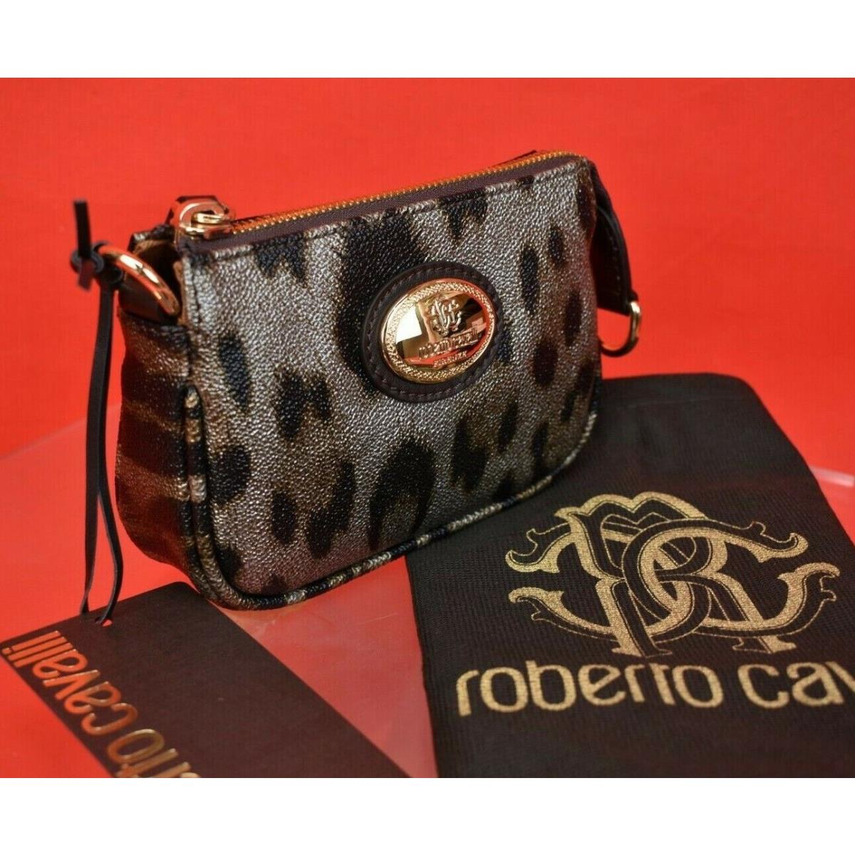 Roberto Cavalli Multi Leopard Print Logo Clutch Chain Mini Shoulder Bag