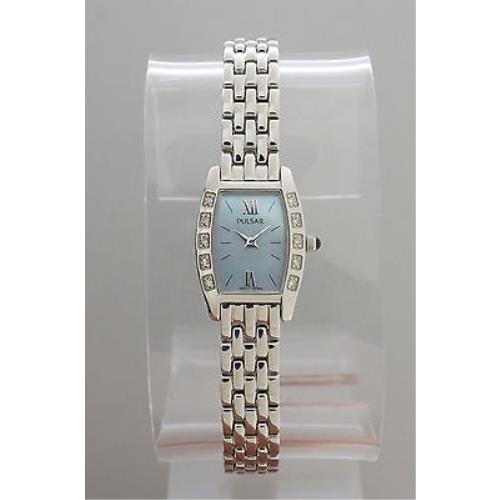 Pulsar PEG751 Women`s Dress Crystals ON Bezel Blue Dial Stainless Steel Watch