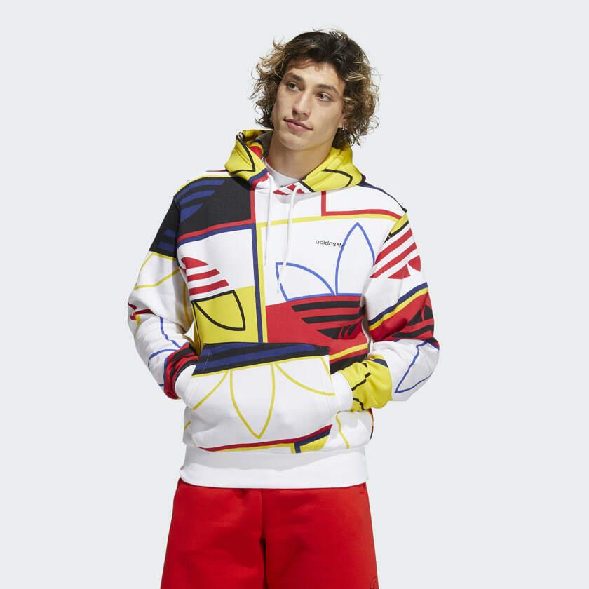 Adidas Originals Men`s All Over Print Logo Play Pullover Hoodie H31319