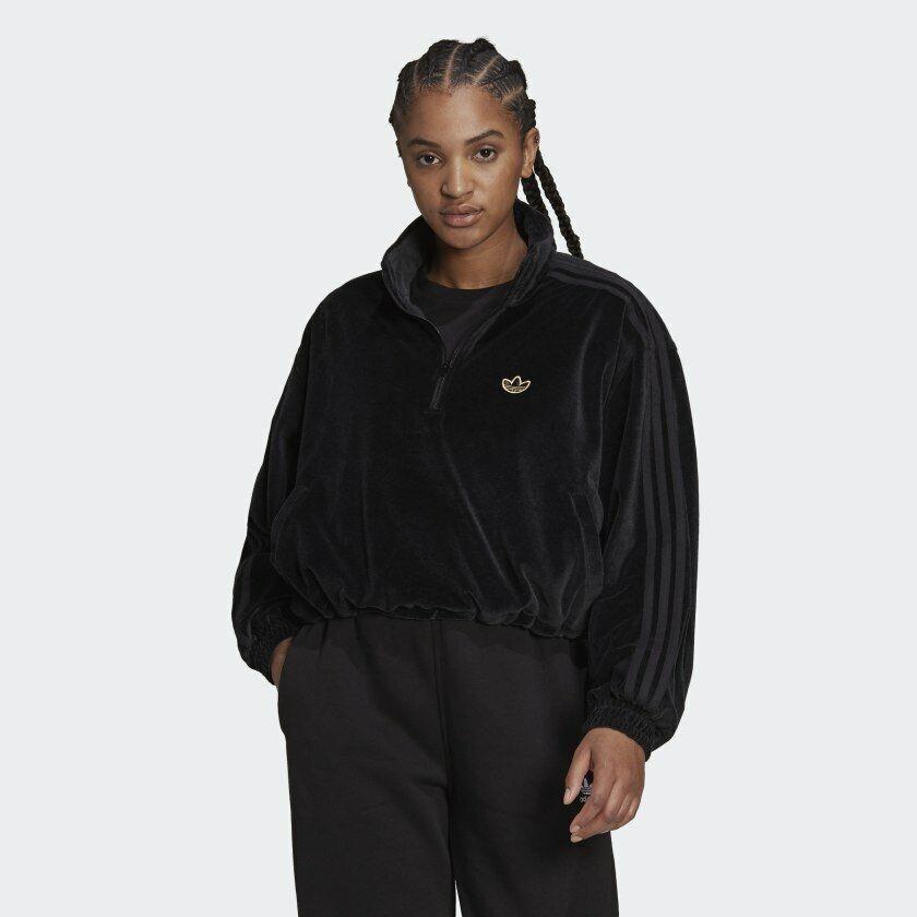 Adidas Originals Women`s Cozy Half-zip Sweatshirt Velour Trefoil Top H18006