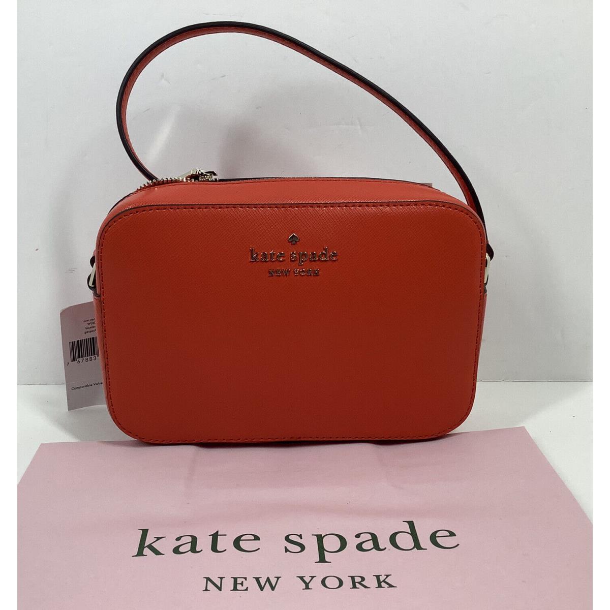 New Kate Spade Saffiano Mini Leather Camera/clutch/ Crossbody Bag Purse Orange