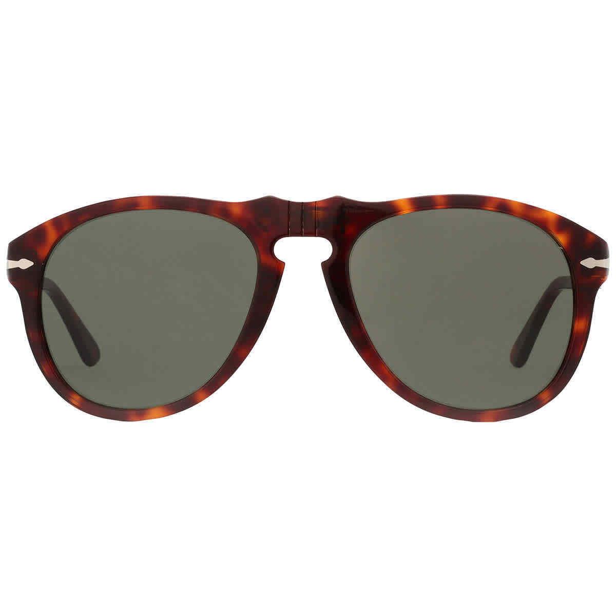 Persol Green Pilot Men`s Sunglasses PO0649 24/31 54 PO0649 24/31 54 - Frame: Brown, Lens: Green