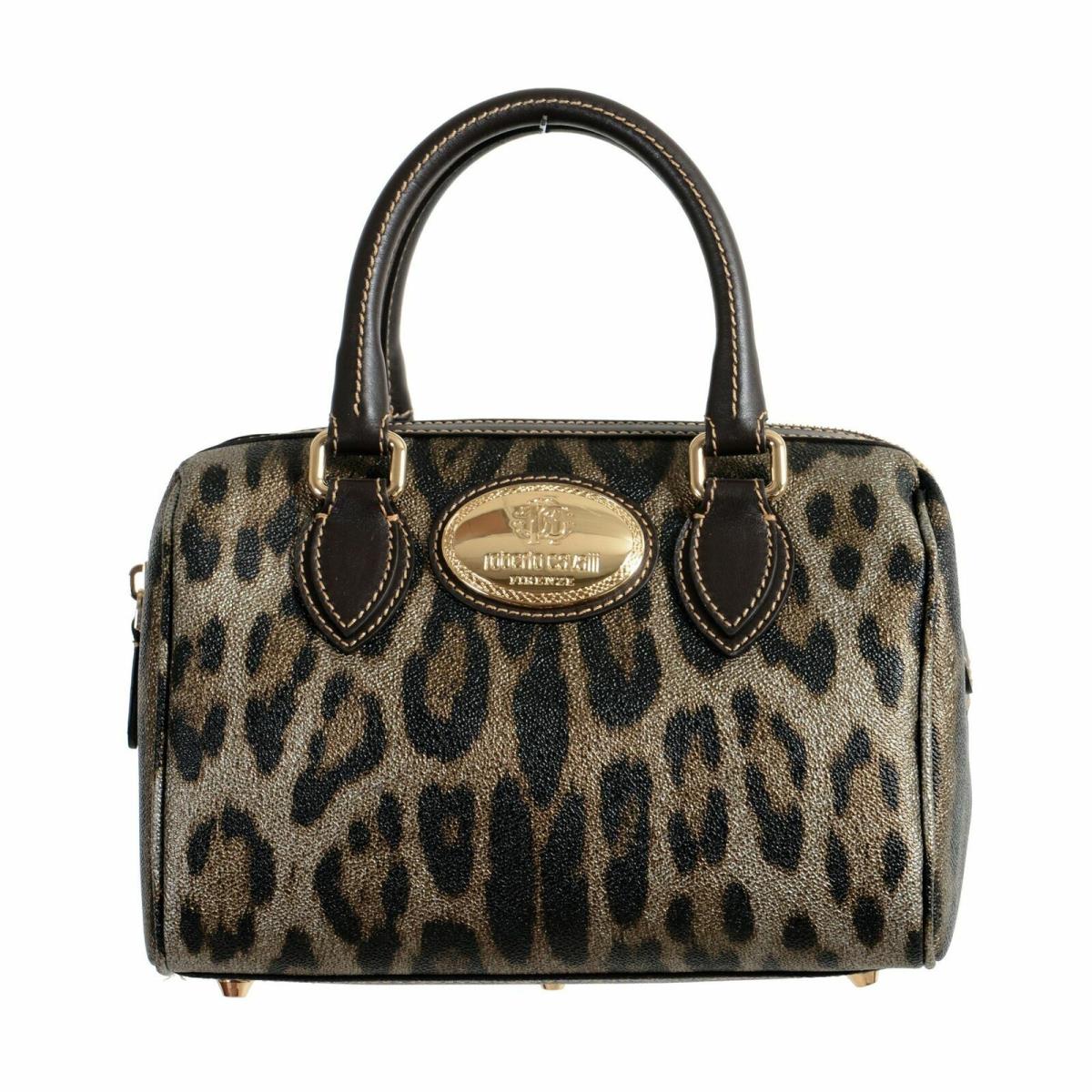 Roberto Cavalli Bowling Multi Color Leopard Print Coated Canvas Zipper Bag