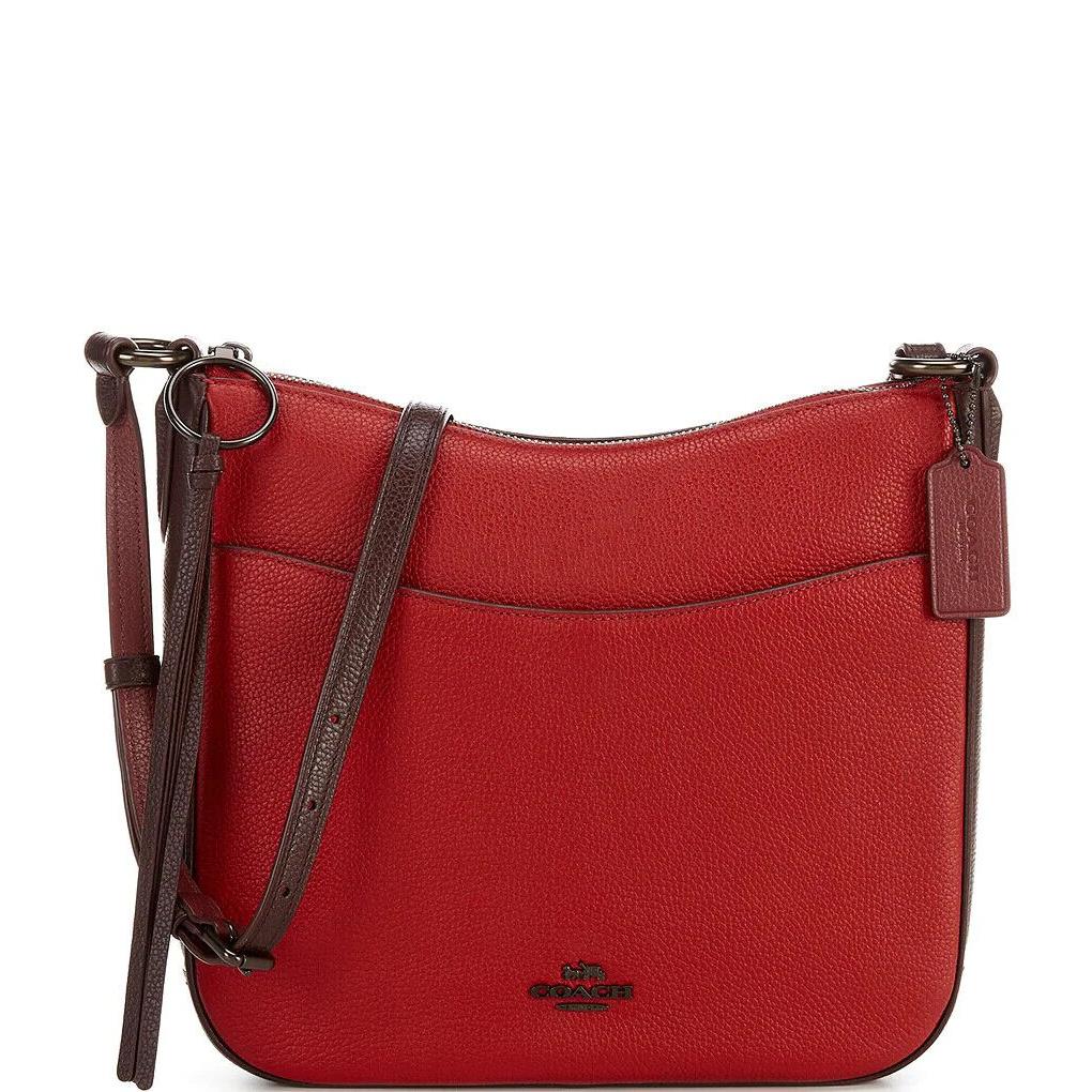 Coach Brick Red Color-block Leather Chaise Black Crossbody Bag Handbag