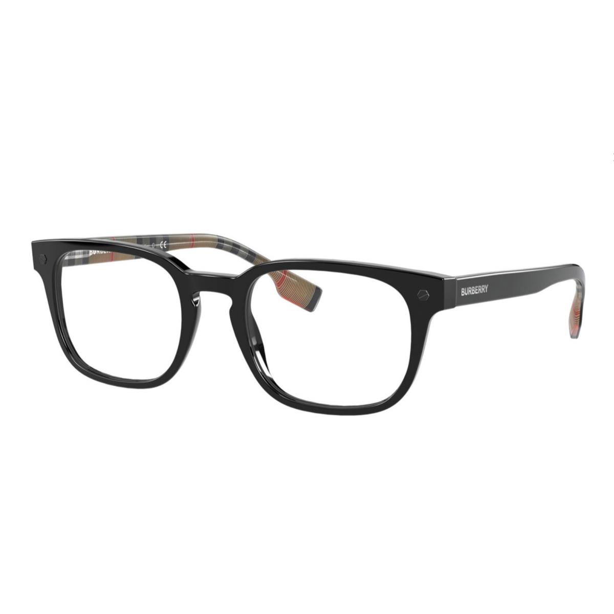 Burberry Eyeglasses B 2335 3773 51-21 Black Frames with Plaid Design Temples