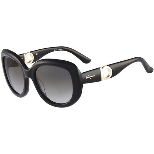 Salvatore Ferragamo Women`s Oversize Oval Sunglasses - SF727S - Made In Italy Black/Grey (001)