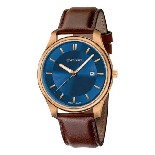 Wenger 01.1441.119 Men`s City Classic Blue Dial Brown Leather Strap Watch