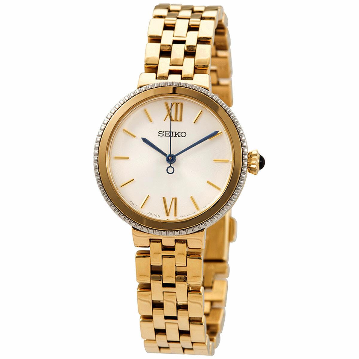 Seiko Women`s Watch Quartz Silver Tone Dial Yellow Gold Steel Bracelet SRZ512P1