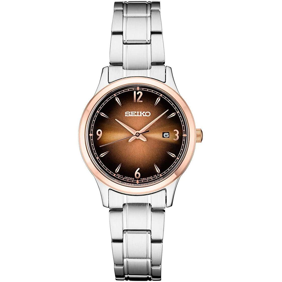 Seiko Women`s Essentials 29mm Brown Dial Stainless Steel Watch SXDH02