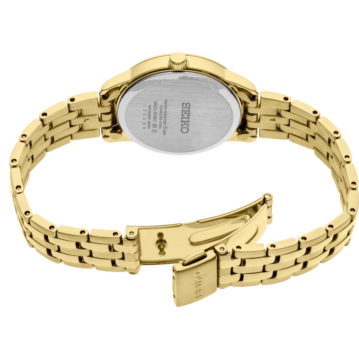 Seiko Women`s Essentials Champagne Dial Gold Bracelet Watch SUR444