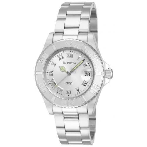 Invicta 14320 Women`s Angel Silver Dial Steel Bracelet Dive Watch - Silver , Silver Dial, Black Band
