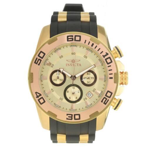 Invicta Men`s Watch Pro Diver Scuba Rose Gold and Gold Tone Bezel TT Strap 22342 - Gold , Gold Dial, Yellow, Black Band