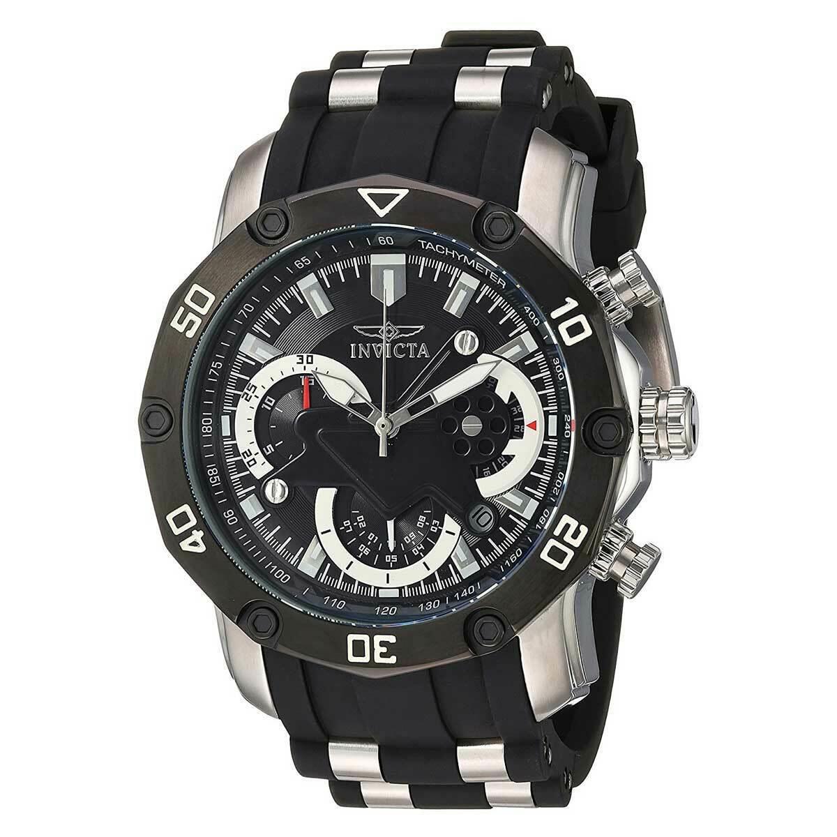 Invicta 22797 Men`s Chrono Black Dial Steel Silicone Band Watch