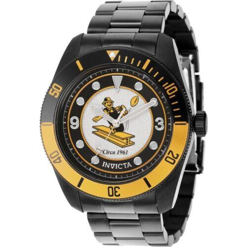 Invicta Nfl Pittsburgh Steelers Quartz Black Silver Dial Men`s Watch 36915 - Dial: Black, Band: Black