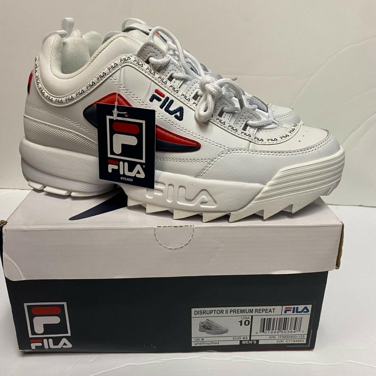 Fila Mens White Disruptor II Lace Up Low Top Athletic Sneaker Shoe Size US 10