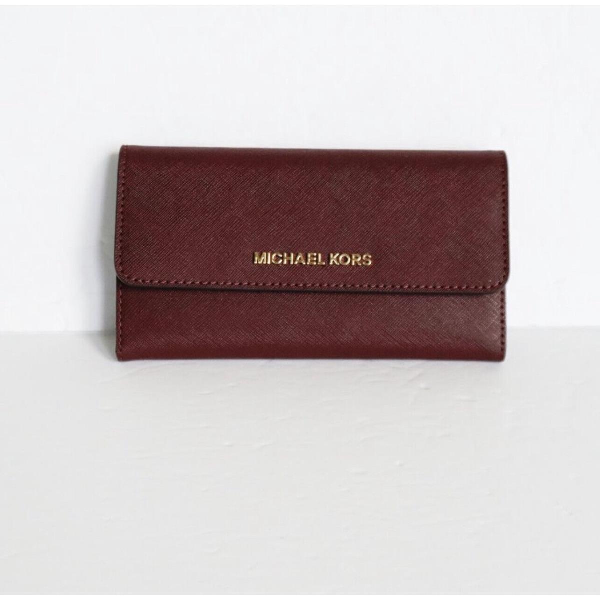 Michael Kors Jet Set Travel Large Trifold Wallet Pvc Leather Merlot