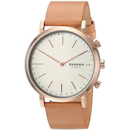 Skagen Women`s Hald Steel Leather Hybrid Smartwatch Rose Gold-tone Tan SKT1204