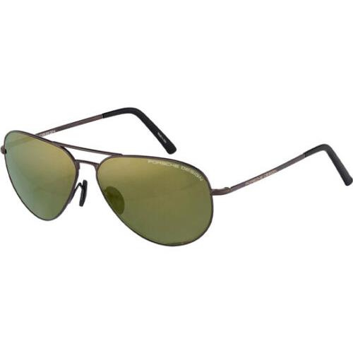 Porsche Design Polarized Men`s Aviator Sunglasses - P8508O 6012 140 - Italy - Dark Brown Frame, Grey-Green Lens