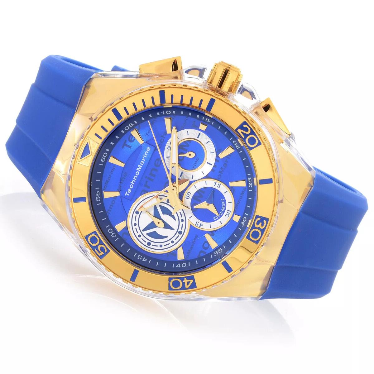 Technomarine 46mm Cruise California Chrono Gold Tone Case Blue Dial Strap Watch - Dial: Blue, Band: Blue, Bezel: Gold