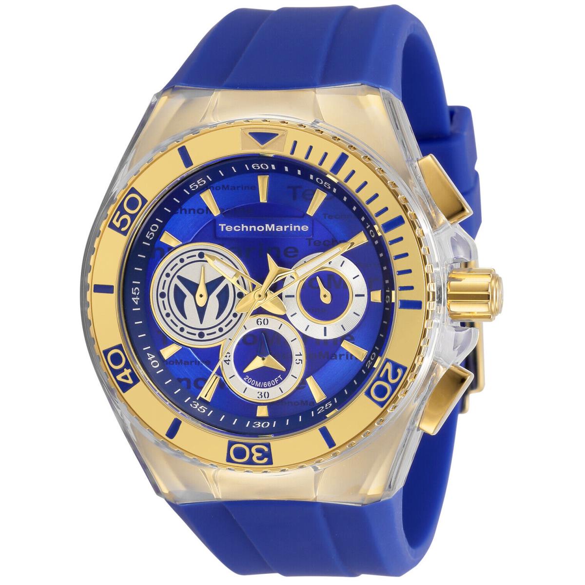 Technomarine Men`s TM-118125 Cruise California Gold Blue Dial 45mm Watch - Dial: Blue, Band: Blue