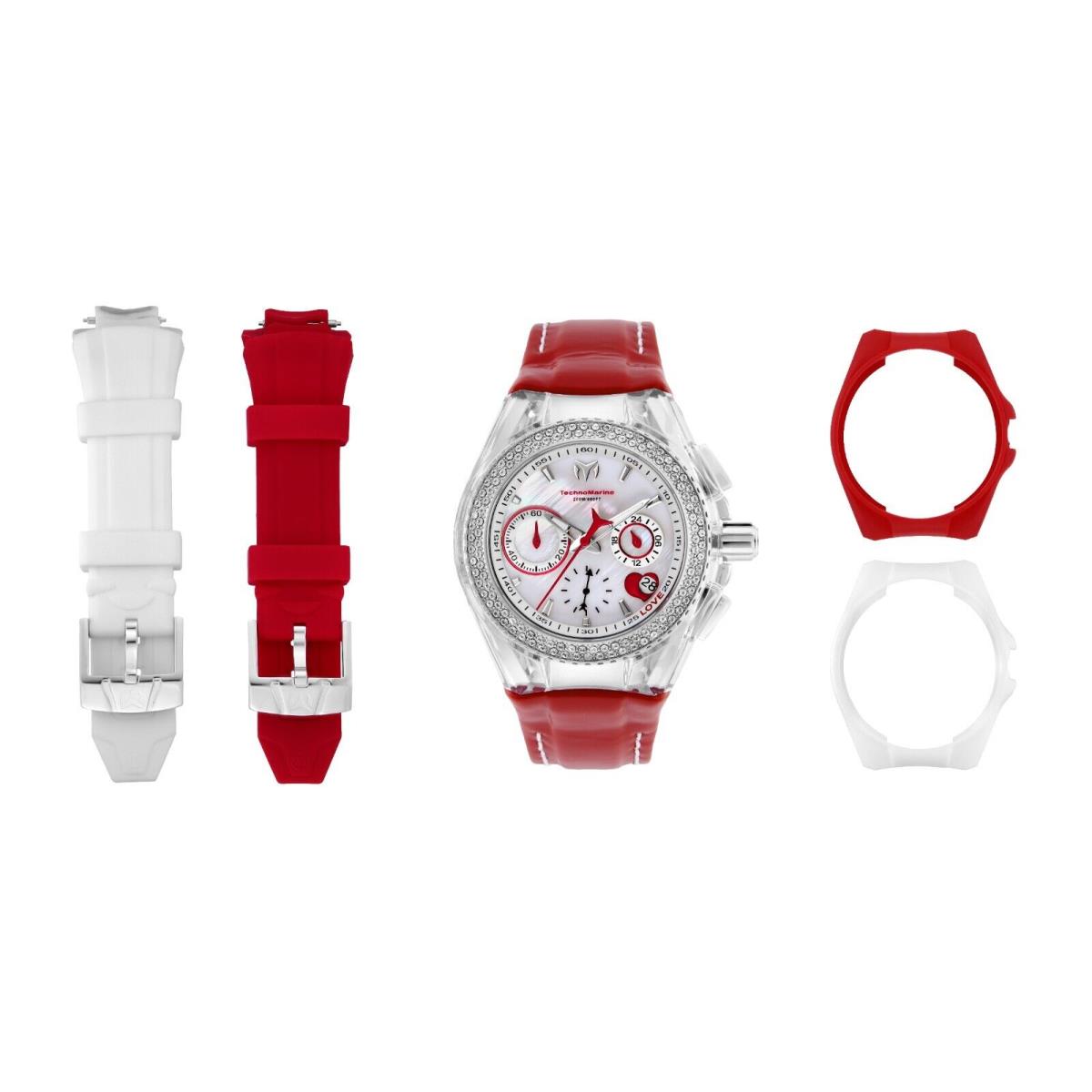 Technomarine Women`s TM-117001 Cruise Valentine 40mm Watch - Dial: Red, White, Band: Red, White, Bezel: Red