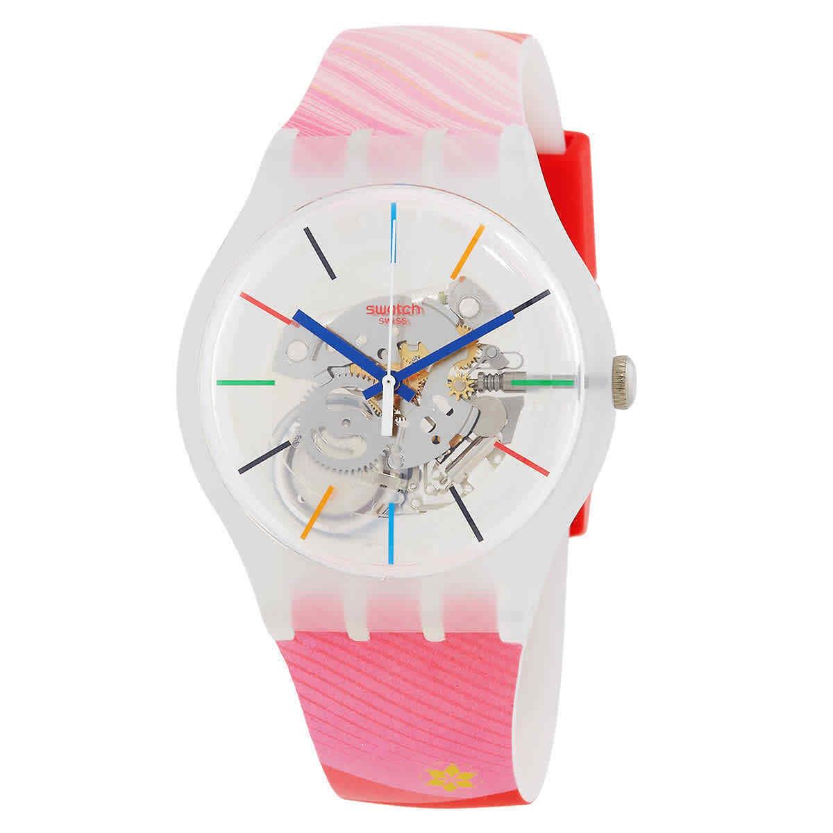 Swatch Red Rivers and Mountains Quartz Unisex Watch SO29Z105 - Dial: Red, White, Band: Red, Bezel: Transparent