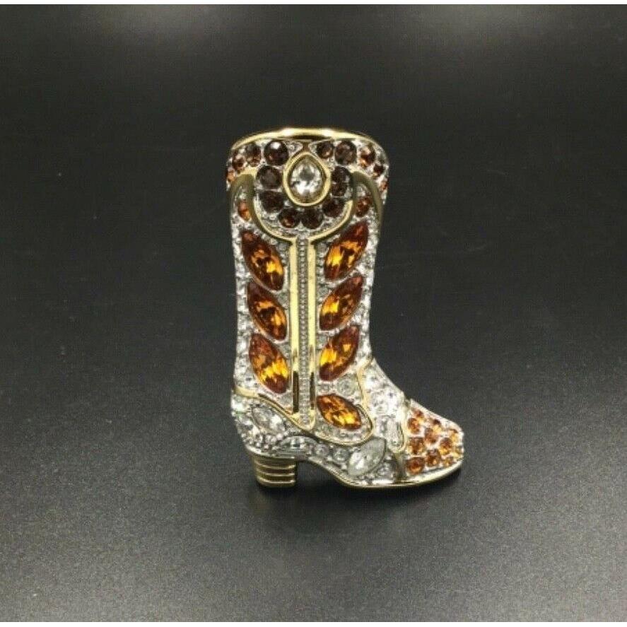 Swarovski Crystal Boot Brooch Large Cowboy Shoe Pin Gold Tone Jewelry