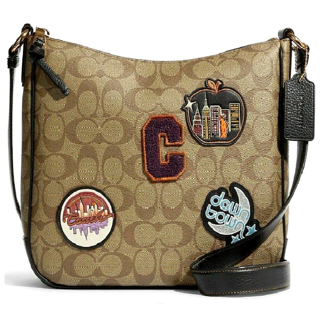 Coach Ellie File Sig Disco Patches Messenger Crossbody Bag In Khaki Multi