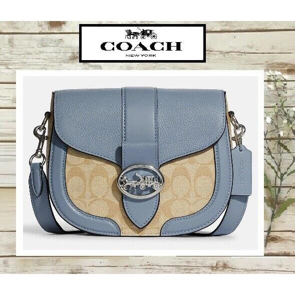 Coach Georgie Saddle Crossbody Bag In Lt. Khaki Mable Blue Sig CC Leather