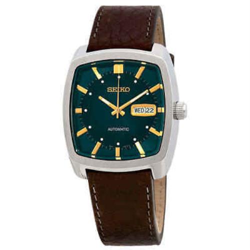 Seiko Recraft Automatic Green Dial Brown Leather Men`s Watch SNKP27