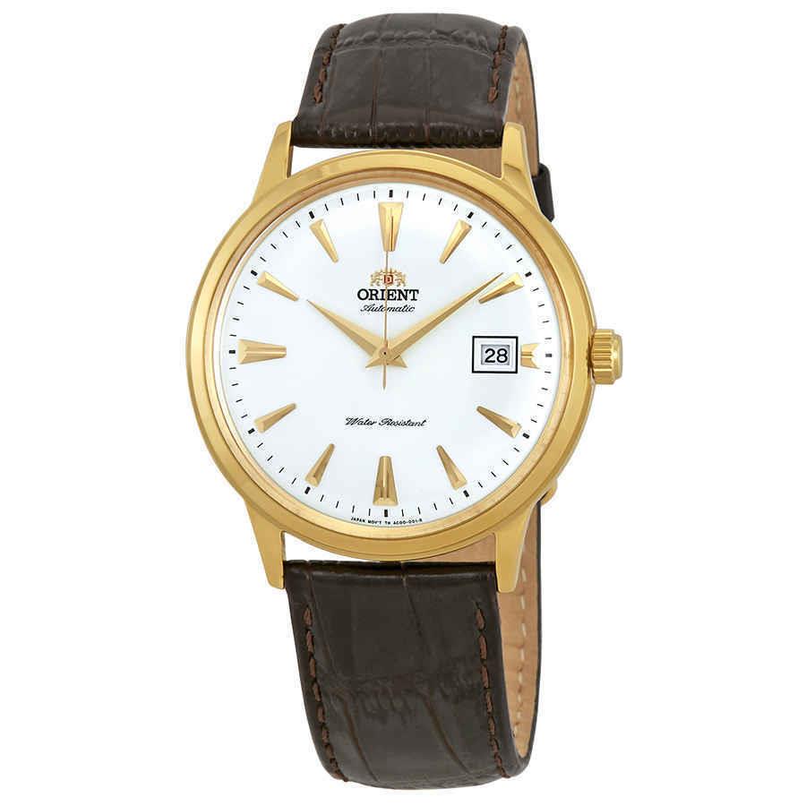 Orient 2nd Generation Bambino Automatic White Dial Men`s Watch FAC00003W0 - Dial: White, Beige, Band: Brown, Bezel: Gold-tone