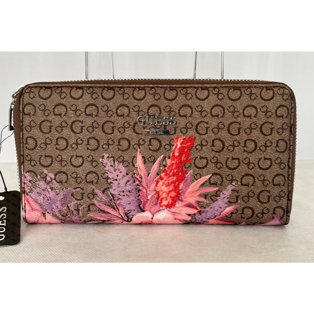 Guess Floral Wallet Logo Brown Ashville Large