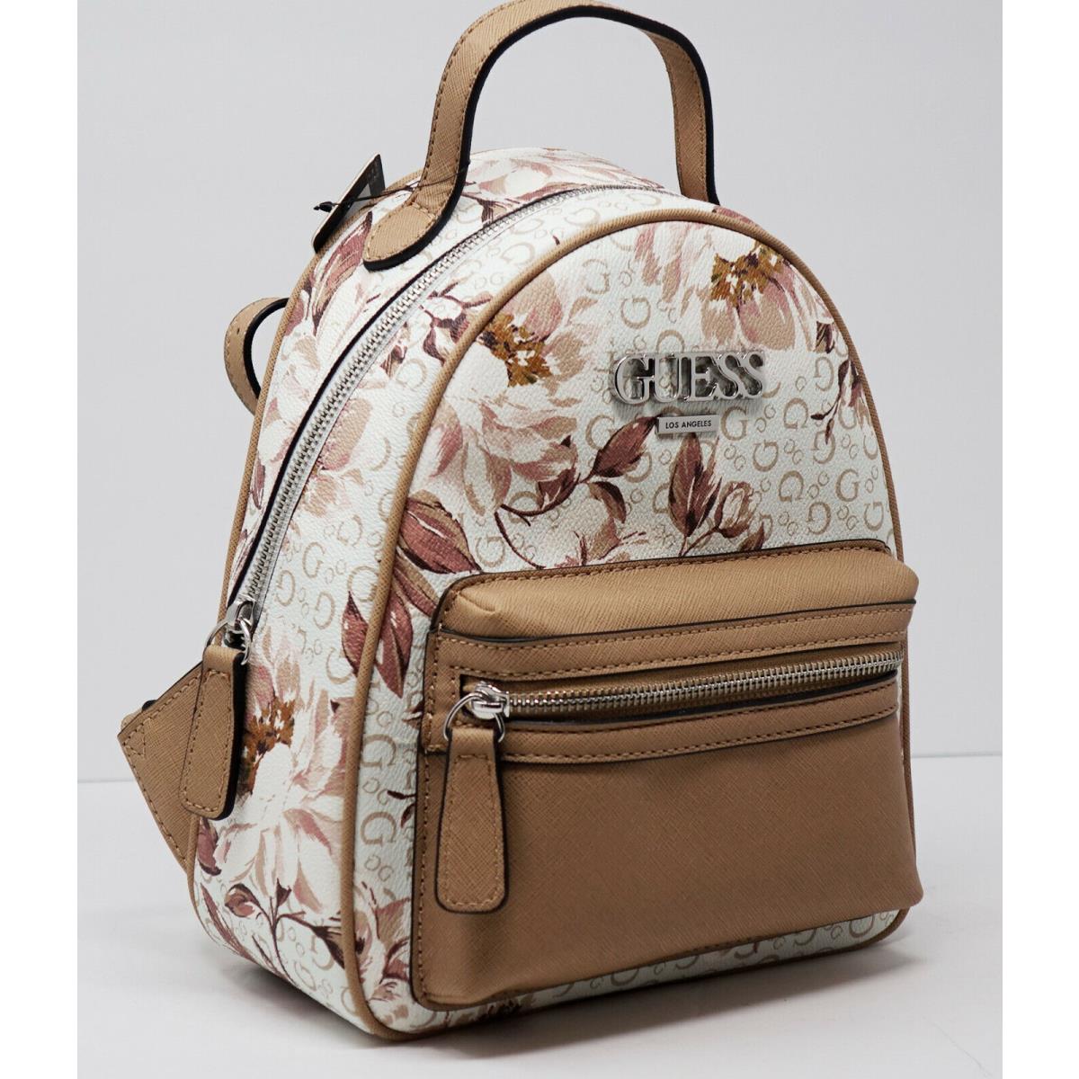 Guess Women s White Tan Pink Floral Logo Small Backpack Bag Handbag Purse Fash Brands