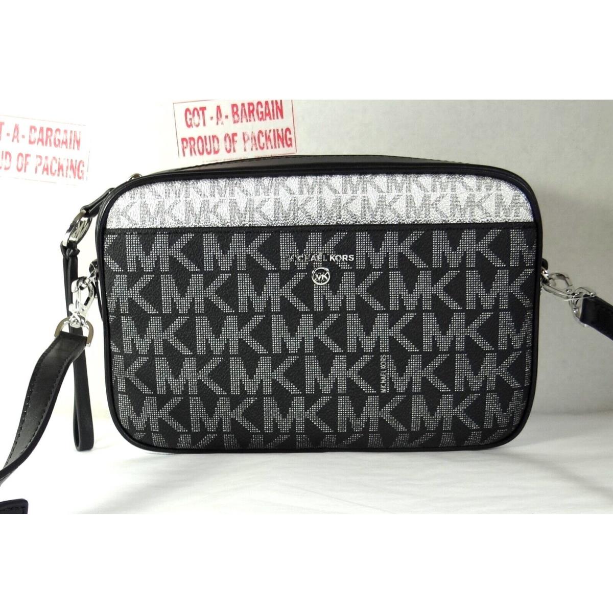 Michael Kors Jet Set Charm Pocket Large EW MK Signature Pvc Clutch Crossbody Bag Black MK/SV