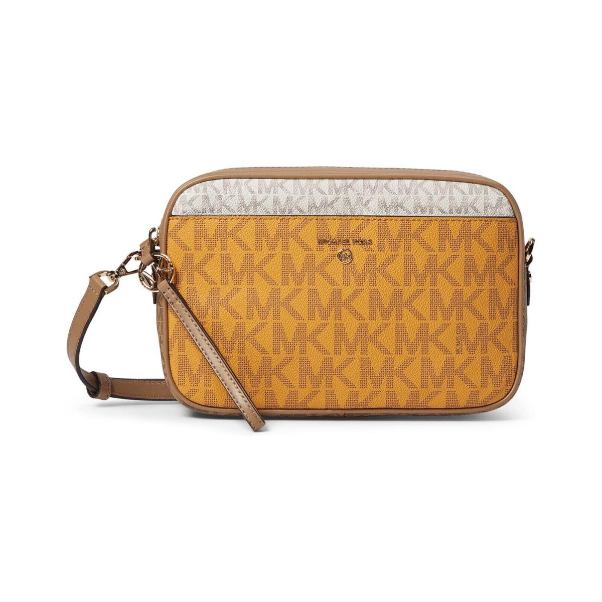 Michael Kors Jet Set Charm Pocket Large EW MK Signature Pvc Clutch Crossbody Bag Marigold/multi/gold