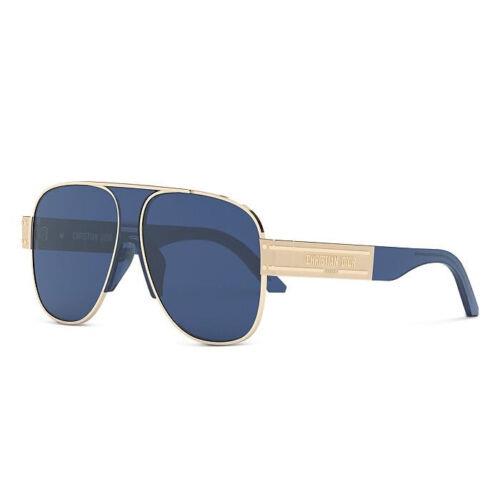 Christian Dior Diorsignature A3U Gold Blue Lens Large Aviator Sunglasses Unisex - Frame: Gold, Lens: Blue