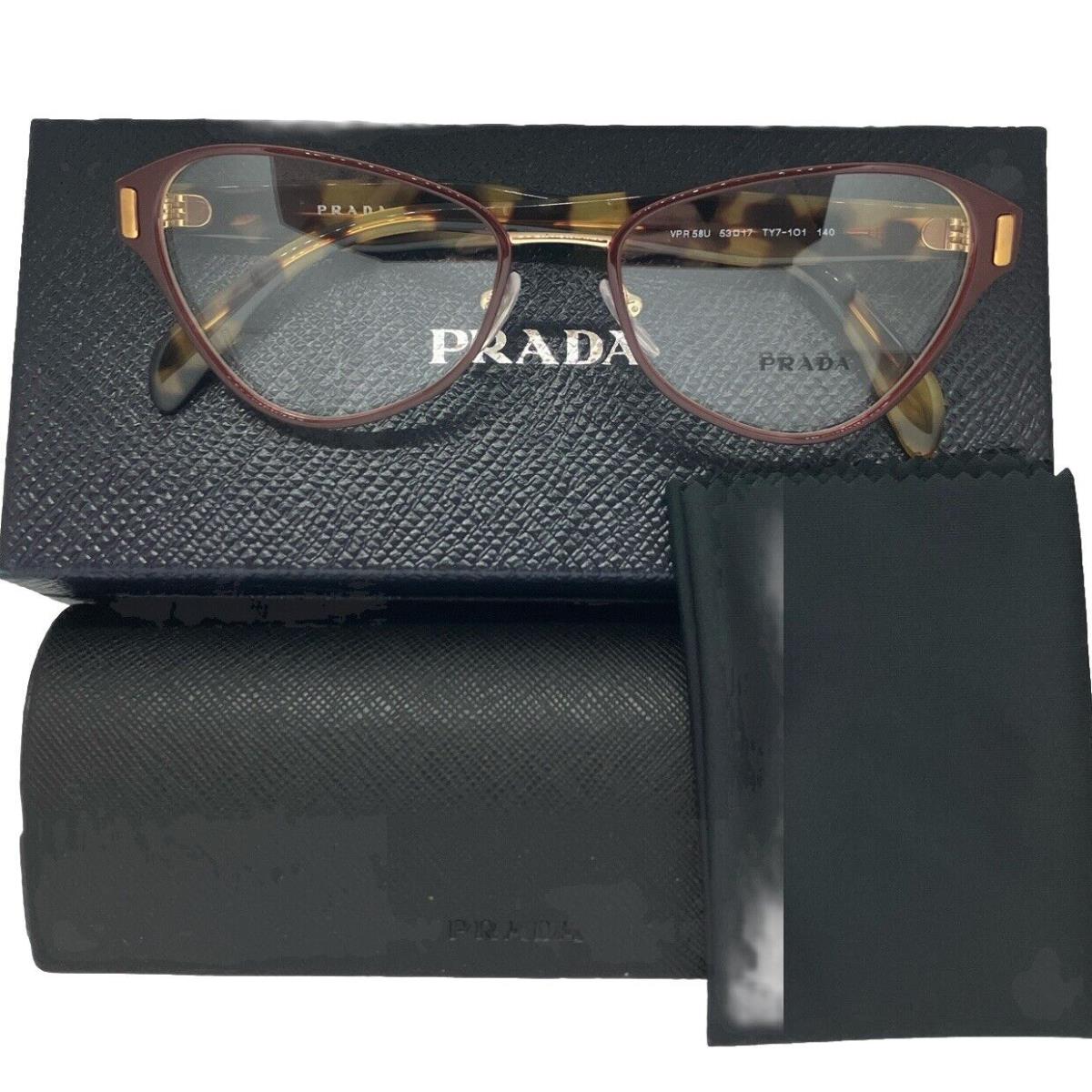 Prada Eyeglasses Vpr 58U TY7-1O1 53-17 140 Bordeaux/gold Tortoise Cat Eyes