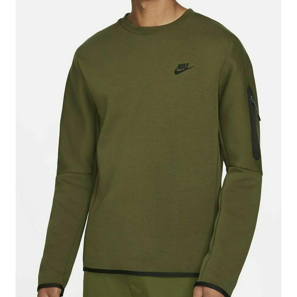 Nike Men Nsw Tech Fleece Crew Sweatshirt Rough Green Blk CU4505 326 S M