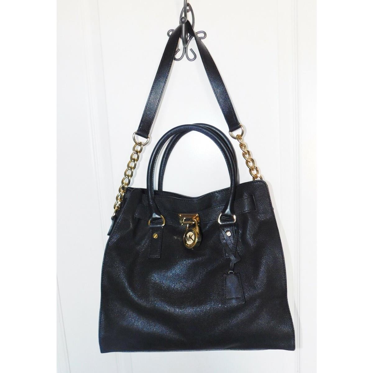 Womens Michael Kors Hamilton Large Black Leather Gold Lock Key Tote Bag +  Tag - Michael Kors bag - 884485642418 | Fash Brands