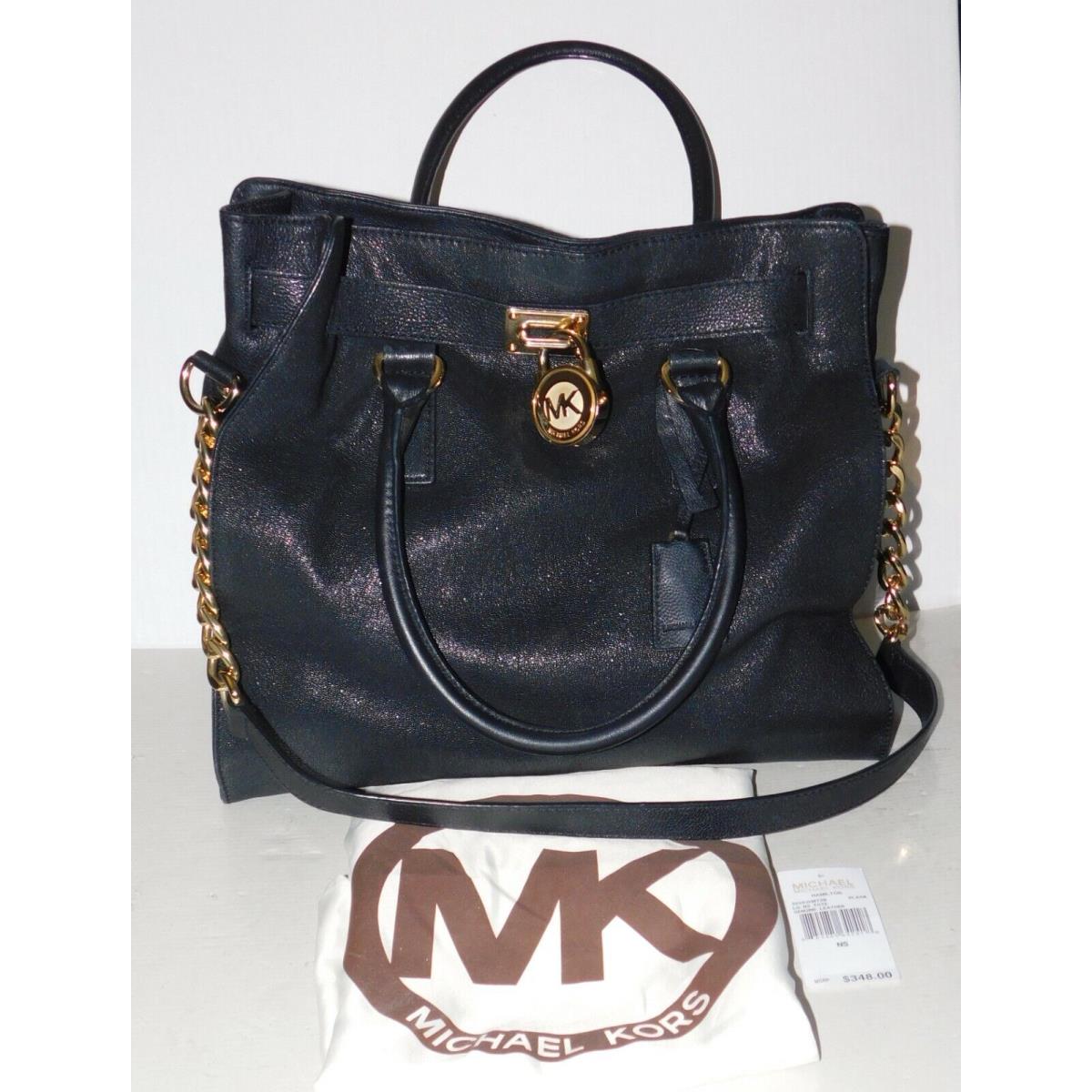 Womens Michael Kors Hamilton Large Black Leather Gold Lock Key Tote Bag +  Tag - Michael Kors bag - 884485642418 | Fash Brands