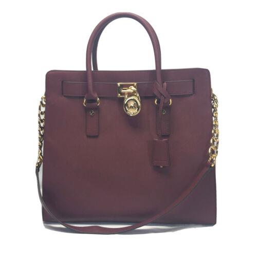 Michael Kors Hamilton Large Merlot /gold Tone - Saffiano Leather Tote Bag Purse