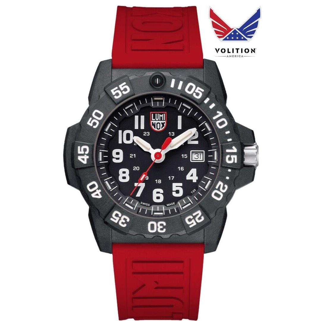 Luminox 3501 Volition Special Edition Navy Seal Military Dive Quartz Men`s Watch - Black Dial, Red Band, Black Bezel
