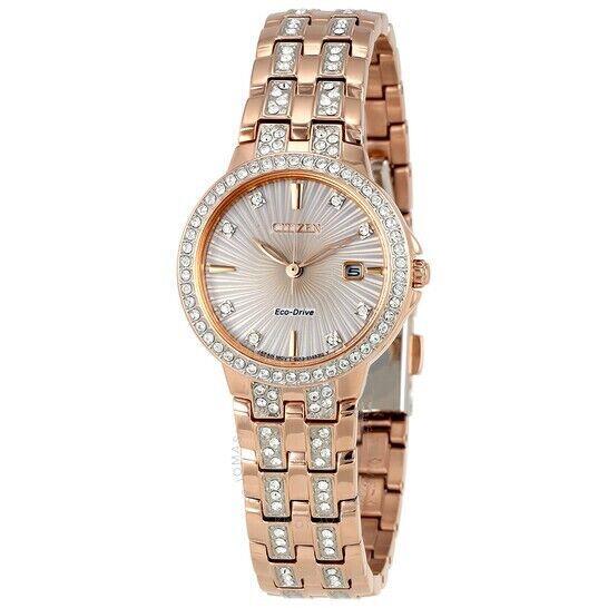 Citizen EW2348-56A Silhouette Eco-drive Silver Dial Rose Gold Steel Womens Watch - Dial: Silver, Band: Pink, Bezel: Silver